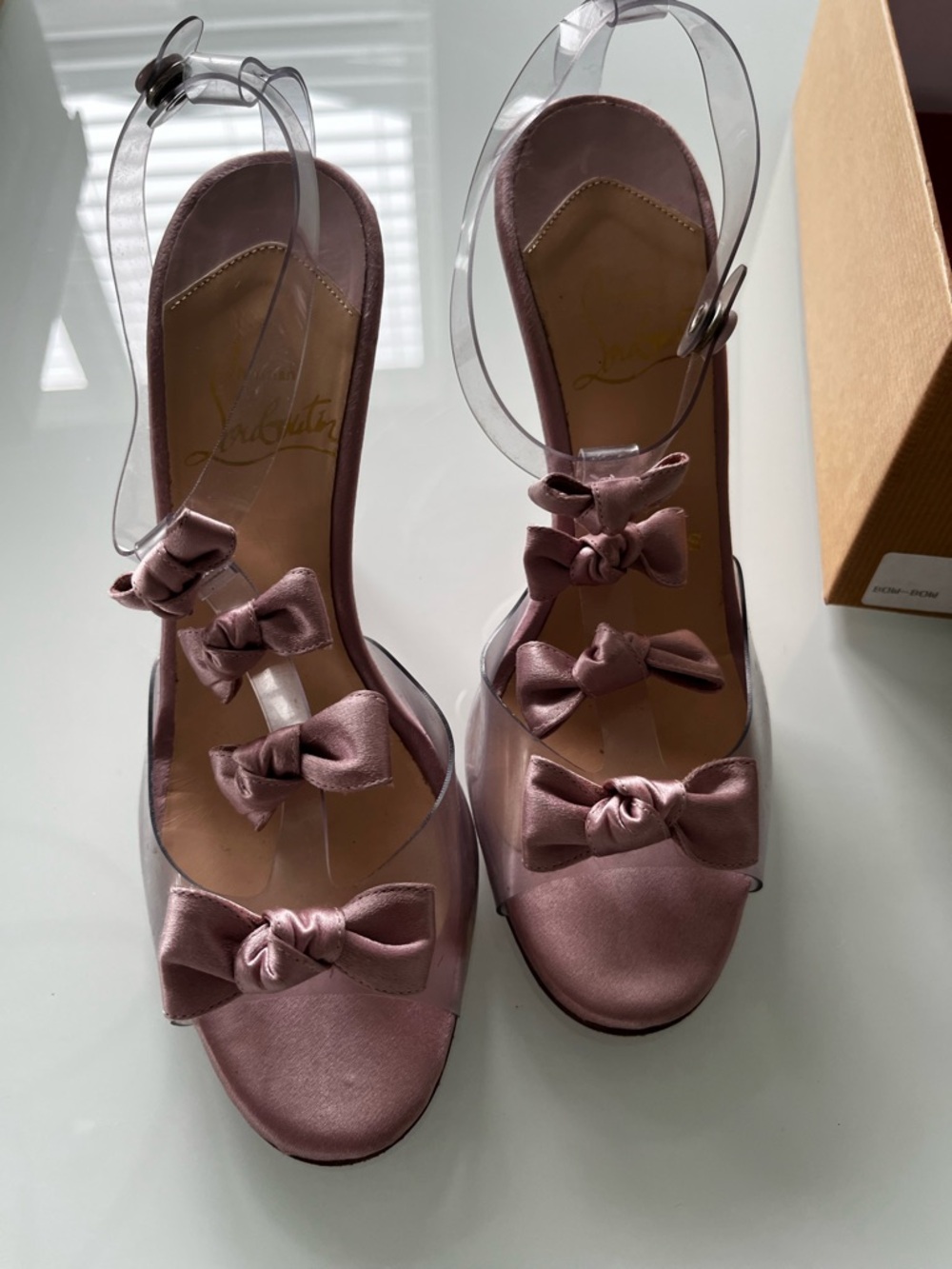 Christian Louboutin Pink Satin Bow Platform Heels